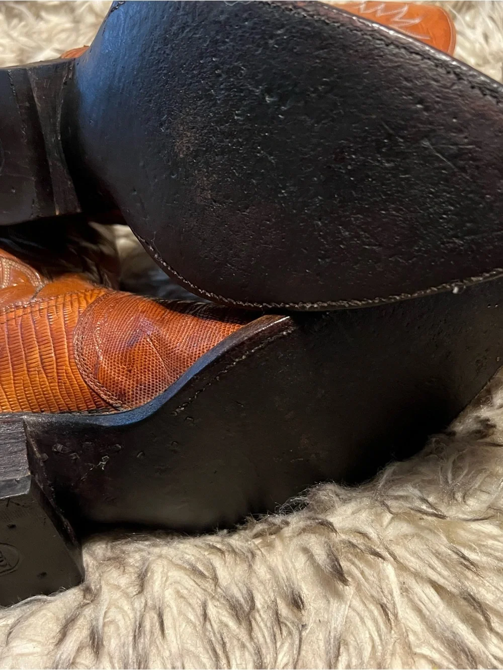 Dan Post Cognac Brown Lizard & Leather Exotic-Texture Western Boots Sz 11.5 D